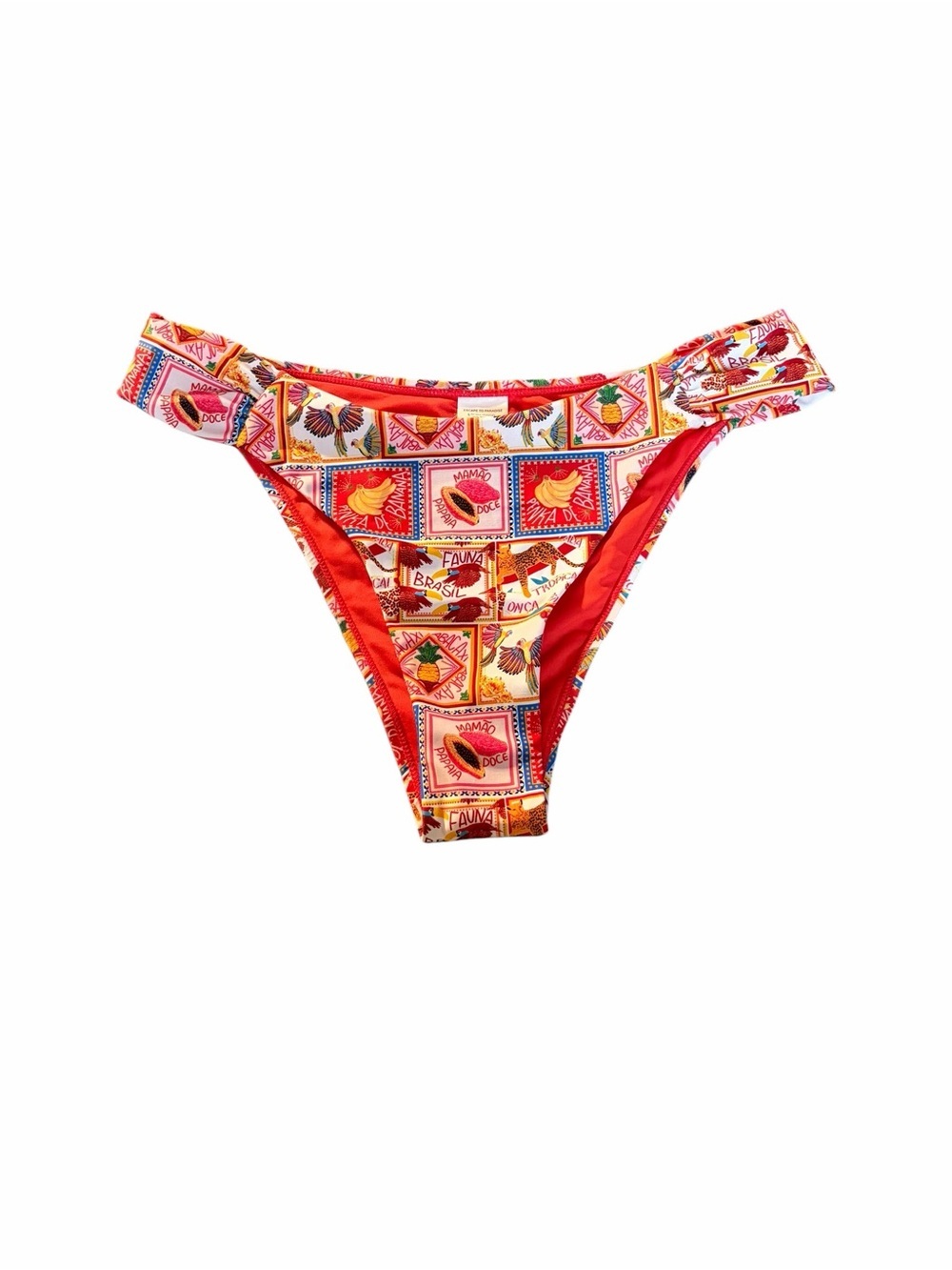 Escape To Paradise Tropical Postcard Bikini Bottom XL Parrot Fruit Print NWOT
